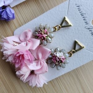 Floral Tassel Earrings - Purple and Pink